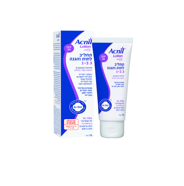 Acnil - תחליב לחות והגנה 3 ב-1 לטיפול בפצעונים SPF30
